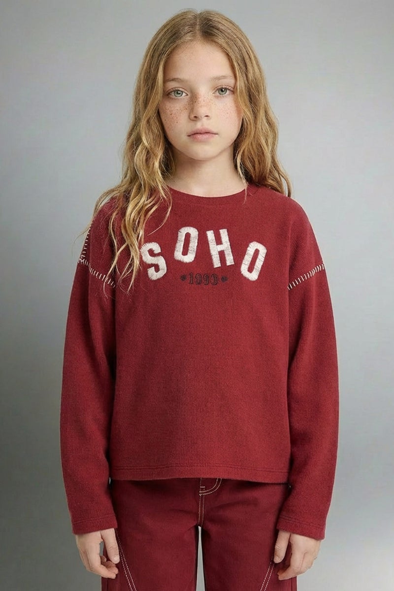 DeFacto Red Girl Slogan Crew Neck Sweatshirt Casual - Image 1